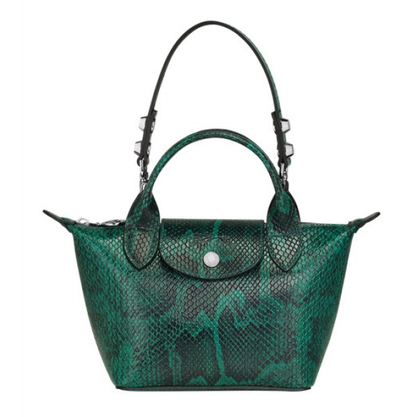 Green discount Longchamp Le Mini Pliage Cuir Top Handle Bag with Leather  Material