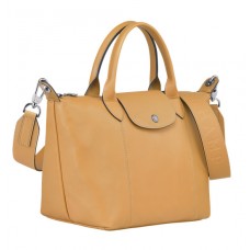 Honey cheap Longchamp Le Pliage Cuir Top Handle Bag with Leather Material